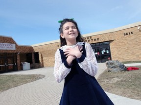 Elizabeth Evon, 11, a Grade 6 student at Sacred Heart school in LaSalle, shown here on March 14, 2018, is one of the finalists in Speakers Idol. She wants social media to become more kind.