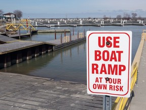 Gates to Belle River Marina and boat ramp are open, but no boats were seen on a chilly, late-winter afternoon, March 14, 2018.