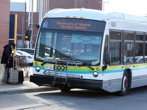A brand-new Transit Windsor bus arrives on a special run to the VIA Station on Friday, March 23, 2018.