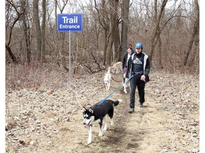 Jarrett Jokiel with his husky Maximus at Black Oak Heritage Park which re-opened March 31, 2018.  Sled Dogs of Windsor group visited the West Windsor park Saturday morning.