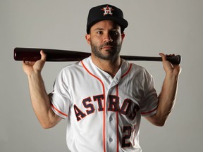 Jose Altuve of the Houston Astros poses for a portrait at The Ballpark of the Palm Beaches on February 21, 2018 in West Palm Beach, Florida.