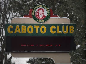 The roadside sign for the Giavanni Caboto Club is pictured Wednesday, Feb. 7, 2018.