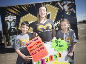 Lauren Baillargeon and her two siblings, Ty, left, and Kierstyn, are pictured at Sprucewood Shores Estate Winery where they donated $13,000 to the Fight Like Mason Foundation, on March 11, 2018.