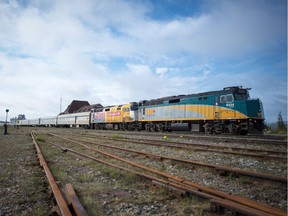 A VIA Rail train sits idle at the train station in Churchill on  June 22, 2017.