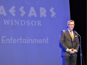 Caesars Windsor director of entertainment Tim Trombley speaks on stage during the launch of its 10-year anniversary celebrations on March 21, 2018.
