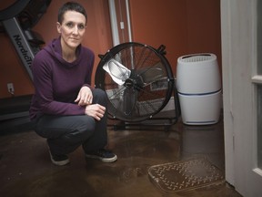 Dawn Van Vlack, pictured in her Lakeshore basement on March 9, 2018, shows where a backwater valve was installed after her home experienced flooding last August.