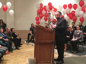 Liberal Windsor West provincial candidate Rino Bortolin addresses supporters at his nomination meeting at the Fogolar Furlan Club on Tuesday March 27, 2018.