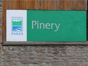 Pinery Provincial Park sign is seen near Grand Bend, Ont. on Friday, Nov. 10, 2017. (THE CANADIAN PRESS/Dave Chidley)