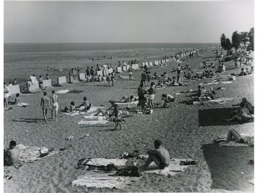 Sunbathers and swimmers hit the Beach.