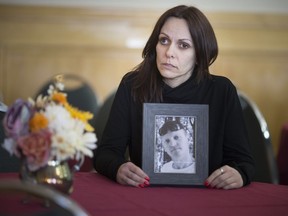 Monika Wachta, the widow of a man struck and killed by a train in Windsor last month, is pictured at a fundraising luncheon held in her husband's memory on March 11, 2018.