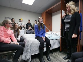 Local students aren't getting enough sleep, which is why students from General Amherst and Kingsville District high schools have been tasked with developing a campaign to promote proper sleep habits to their peers. On March 2, 2018, students  were learning about subject at the Windsor Sleep Disorders Clinic. Ramie Tytgat, centre, from General Amherst, tries on a breathing device as Jodie Goddard, the sleep manager at the clinic, explains the technology to students.
