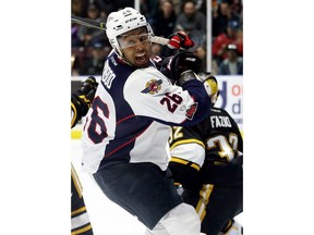 Cole Purboo (26) had the lone goal for the Windsor Spitfires as the Sarnia Sting scored a 4-1 at the Progressive Auto Insurance Arena to even the best-of-seven Western Conference quarter-final series at 1-1. (Mark Malone/Chatham Daily News/Postmedia Network)