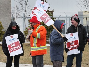 ZF-TRW employees are shown on the picket line on March 9, 2018, at the Hawthorne Drive location in Windsor after they voted down a company contract offer.