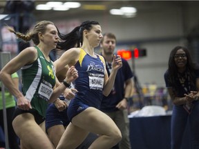 Windsor's Kelsey Balkwill leads the pack in the women's 600-metre final at the U SPORTS Track and Field Championships at the Dennis Fair Fieldhouse on Saturday.