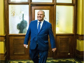 Doug Ford, leader of the PC Party of Ontario, leaves the PC Party offices after a brief visit in Queen's Park in Toronto on March 12, 2018.