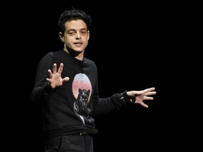 Rami Malek, who plays the late Queen singer Freddy Mercury in the upcoming film "Bohemian Rhapsody," discusses the film during the 20th Century Fox presentation at CinemaCon 2018, the official convention of the National Association of Theatre Owners, at Caesars Palace on Thursday, April 26, 2018, in Las Vegas.