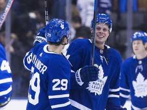 Toronto Maple Leafs centre William Nylander (29) scored twice and Austin Matthews once as the Leafs beat the Sabres at the Air Canada Centre in Toronto on Monday April 2, 2018. Stan Behal/Toronto Sun