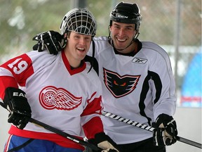Dan Jancevski, right, and good friend Dave Halliwill, seen in this 2012 photo at Lanspeary Park for the 3rd annual Halliwill Outdoor Classic, are part of the new ownership group for the Leamington Flyers.