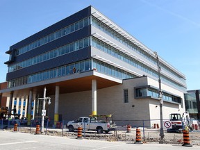 The west and south facing walls of Windsor's new city hall are shown on April 26, 2018.