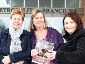 Sisters Tammy Lenz, left, Tracey Meloche and LeeAnn Harball, all diagnosed with Huntington's Disease, gather at Royal Canadian Legion Branch 594 on Howard Avenue where the fundraiser 'Eli and the Straw Man' is planned for May 12.