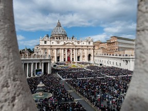 Pope Francis delivers his Easter message address from the balcony overlooking St. Peter's Square at the Vatican, Rome, Italy.
