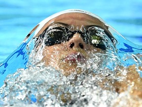 Kylie Masse of Canada competes during the Women's 100m Backstroke Semifinal 2 on day two of the Gold Coast 2018 Commonwealth Games at Optus Aquatic Centre on April 6, 2018 on the Gold Coast, Australia.