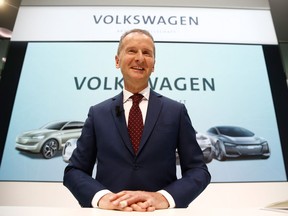 Newly appointed Volkswagen CEO Herbert Diess is shown at the company's headquarters in Wolfsburg, Germany, on April 13, 2018, one day after the company announced a wider management shake-up as the one-time paragon of German industry seeks to turn the page on the "dieselgate" emissions scandal that has dogged it since 2015.