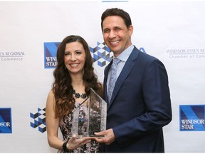The 28th Annual Business Excellence Awards presented by the Windsor-Essex Regional Chamber of Commerce and The Windsor Star were held on Wednesday, April 11, 2018, at the St. Clair College Centre for the Arts. Drina Baron-Zinyk and Peter Kanis from Baron Championship Rings accepted the award for the Mid-Size Company of the Year.
