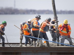 Concrete is poured on April 23, 2018, for a new jetty at Lakeshore's Lakeview Park West Beach in Belle River.