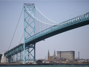 The Ambassador Bridge is seen from Windsor on April 12, 2018.