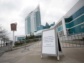A sign at Caesars Windsor tells of the casino's temporary closure due to a worker strike. Photographed April 6, 2018.