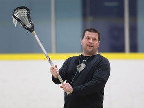 WINDSOR, ON. APRIL 17, 2018. --  Windsor Clippers head coach Jerry Kavanaugh is shown during a practice at the Forest Glade Arena on Tuesday, April 17, 2018. The OLA Jr. B lacrosse team is preparing to open their season on the weekend. (DAN JANISSE/The Windsor Star)