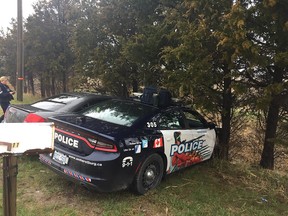 An Amherstburg police cruiser that collided with another vehicle on County Road 9 (Howard Avenue) near South Side Road on April 25.