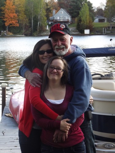 Big hugs from mom and grandpa at the cottage.
