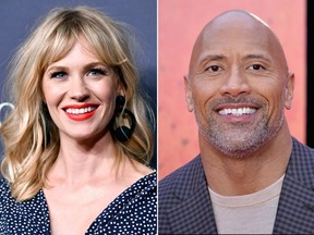 January Jones and Dwayne 'The Rock' Johnson. (Getty Images)