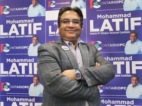 Mohammad Latif, Progressive Conservative Party of Ontario candidate for Windsor-Tecumseh, is shown at his campaign office on April 23, 2018, in Windsor.