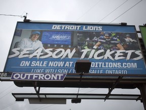 A Windsor billboard advertising Detroit Lions season tickets featuring featuring LaSalle native Luke Willson, is pictured on Ojibway Parkway, Tuesday, April 17, 2018.