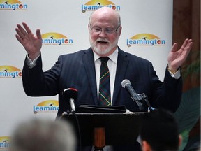 Leamington Mayor John Paterson, shown speaking at the annual mayors breakfast event at Colasanti's in this Jan. 25, 2017, file photo, says getting rid of development charges has been good for the town.