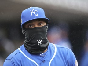 Kansas City Royals shortstop Alcides Escobar walks out of the dugout during the eighth inning of a baseball game against the Detroit Tigers, Tuesday, April 3, 2018, in Detroit.