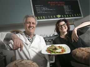 Giampiero Mastracci, left, pictured with a plate of Straccetti (marinated roast beef on arugula with Grana cheese) and his wife, Ivana Perfetto, owners of Perfetto Bistro Bottega, are pictured  Tuesday, April 10, 2018.