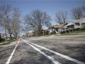 New bicycle lanes are painted on both sides of Pillette Road from South National to Tecumseh Road East, as shown Monday, April 30, 2018.