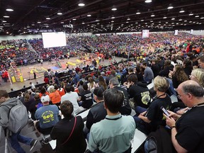 Thousands of spectators check out the FIRST Robotics World Championships at Cobo Center in Detroit, on April 27, 2018.