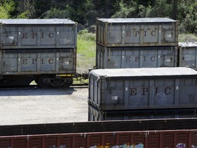 This April 12, 2018 photo shows containers that were loaded with tons of sewage sludge in Parrish, Ala. (Jay Reeves/AP Photo)