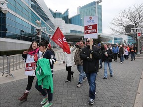 Striking Caesars Windsor employees held a rally on April 11, 2018, on the picket line.