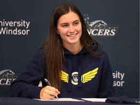 Villanova Wildcats senior track and field athlete Mandy Brunet is shown on Tuesday after signing on to compete for the University of Windsor Lancers this fall.