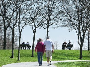 After a record cold April, people were out and about on a sunny spring day in Windsor, Monday, April 30, 2018, including on the Ganatchio Trail shown here.