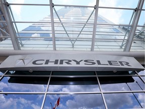 The front entrance of FCA Canada headquarters is seen at One Riverside Drive West in Windsor on May 31, 2018.