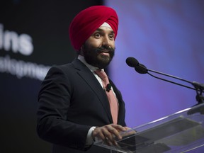 Canadian Minister of Innovation, Science and Economic Development, Navdeep Bains, speaks to the media at the North American International Auto Show in Detroit, on Jan. 15, 2018. In April, Bains was told to remove his turban at Detroit Airport in April 2017 during the Great Lakes Economic Forum in Detroit and Windsor.