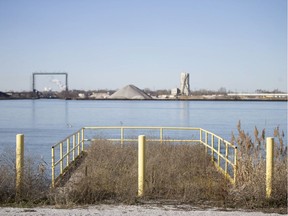 The shoreline looking towards the United States where the Gordie Howe International Bridge will be built is pictured on a tour showing the development of the bridge on Nov. 29, 2017.