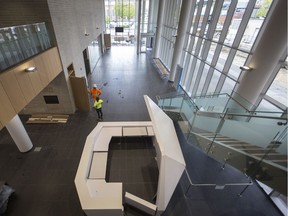 The lobby and front desk to the new City Hall building are shown, Tuesday, May 15, 2018.